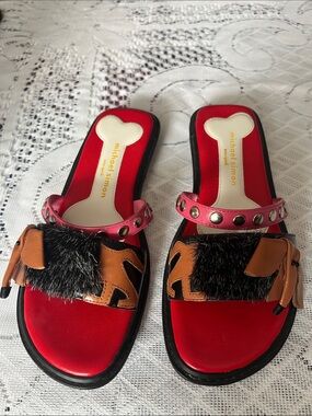 Michael Simon Red and Brown Embellished Slide Mules